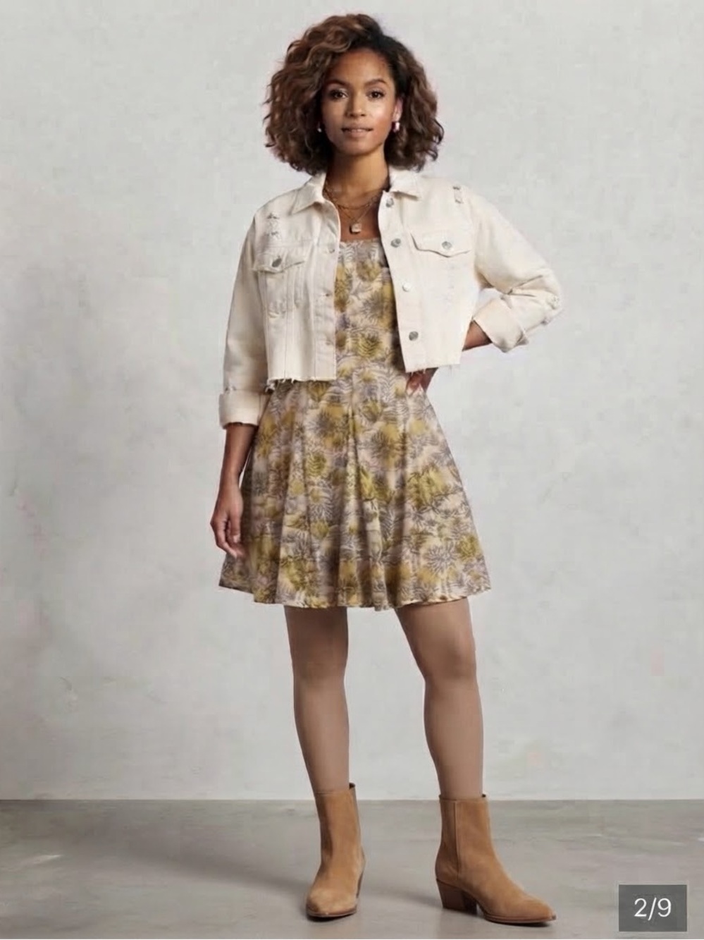 Anthropology- daily practice - Floral Peasant Mini Dress in Mustard and Cream